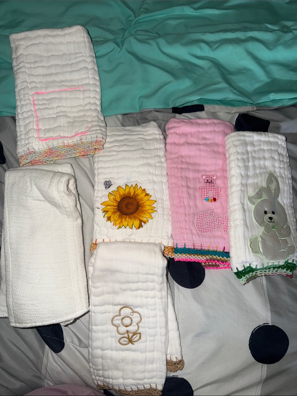 Soft Cotton Baby Burp Cloths - White, Pink, Yellow, Green